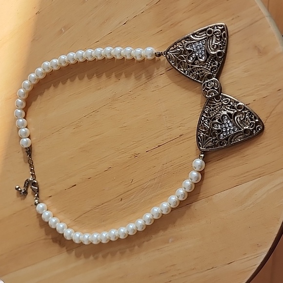 Vintage Pearl ribbon necklace - Picture 2 of 4